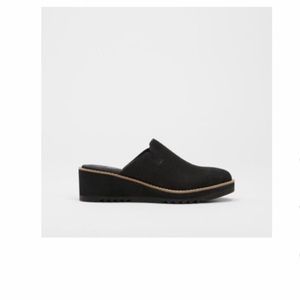 Eileen Fisher Loti Tumbled Nubuck Wedge Mule, black, size 8